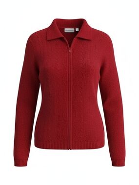 Alfred Dunner Red Zip-Front Knit Cardigan